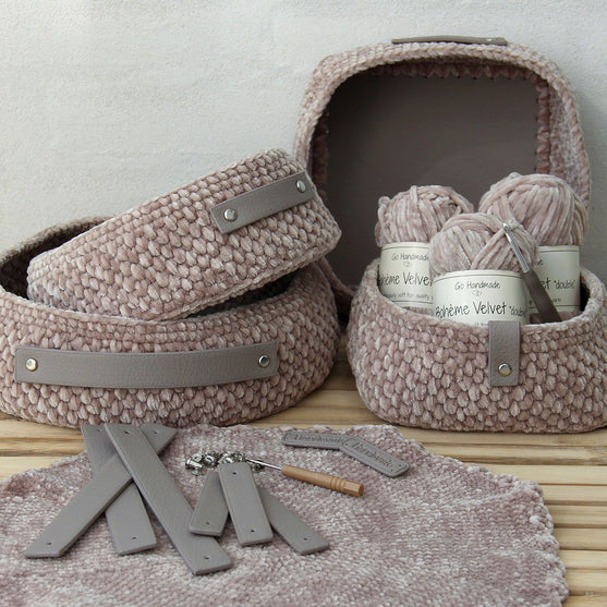 Moss Stitch Körbchen mit PU Lederboden - Universell
2
