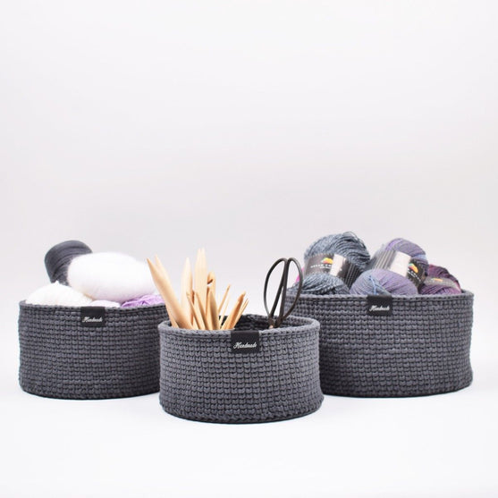 Ribbon Körbe mit rundem Lederboden – Knit Stitch
4