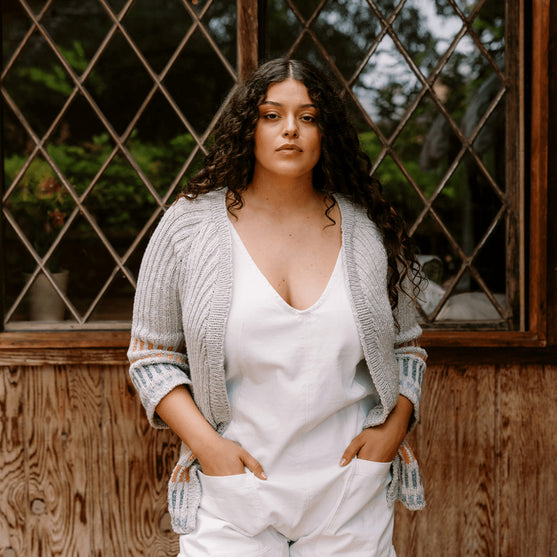 

Fusing Cardigan - Offener Cardigan mit Bindegürtel
5