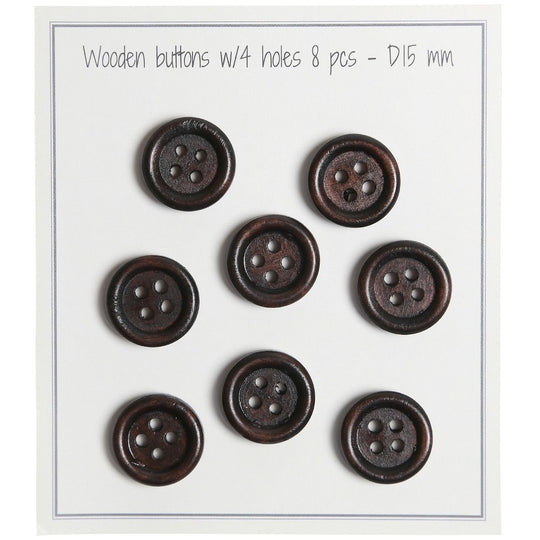 Holzknöpfe - Round Groove - Dunkel - 8 stk. - Go Handmade